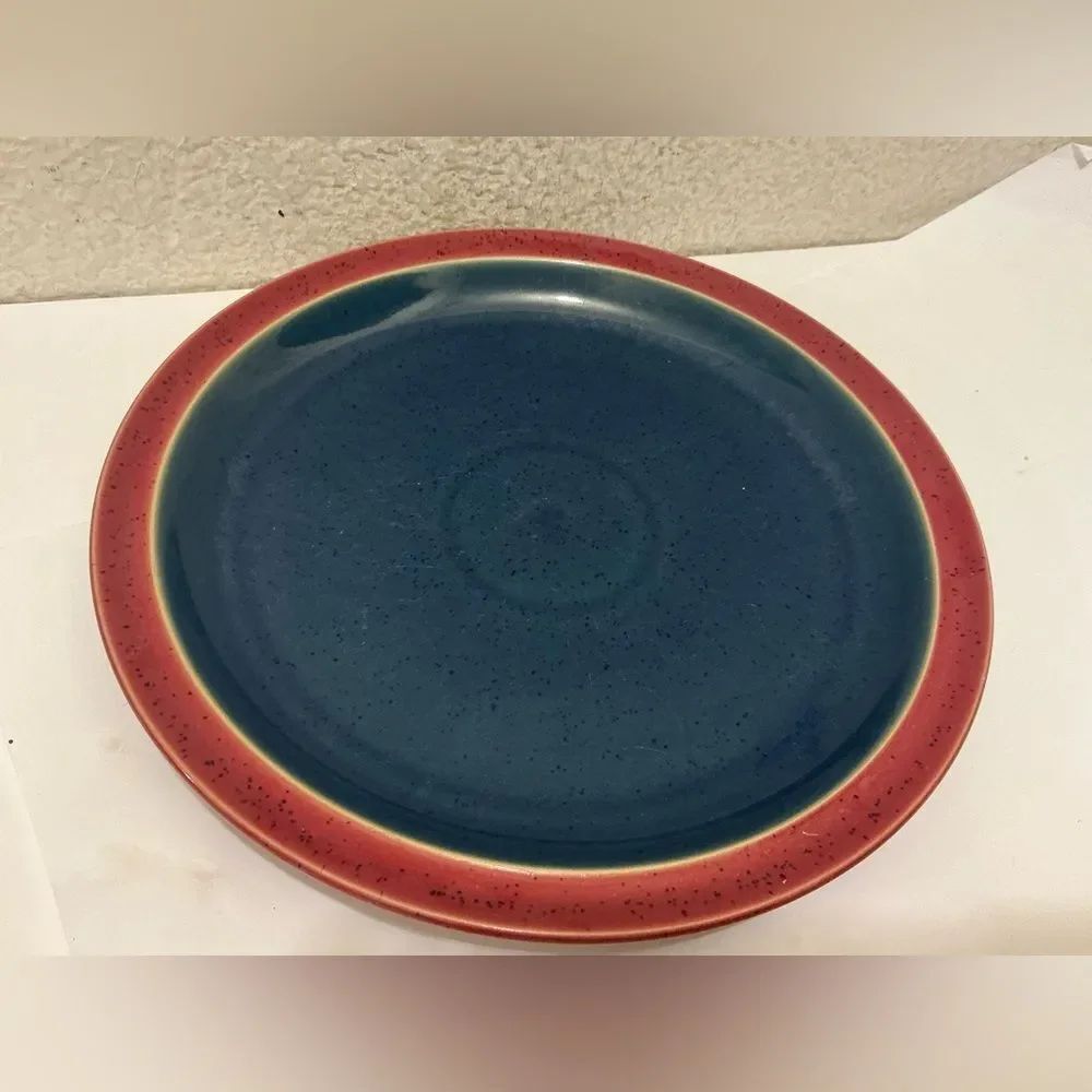 Denby HARLEQUIN Red & Blue Speckled England Stoneware 10.25" Dinner Plate